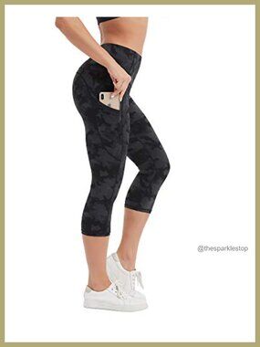 Women's High Waisted Capri Yoga Leggings with Pockets 87% Nylon Spandex